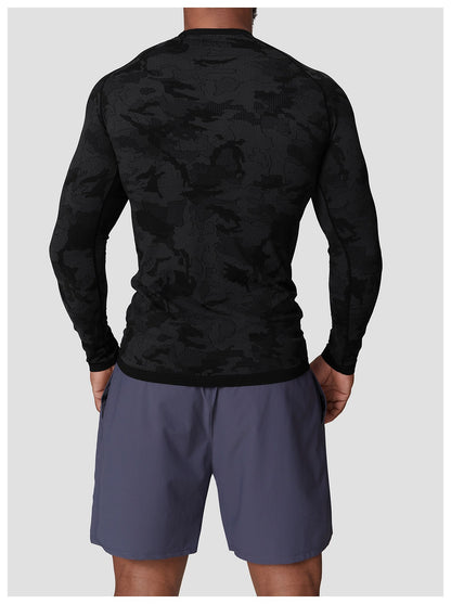 Seamless Jacquard Slim Fit Quick-Dry Long Sleeve Gym Tee