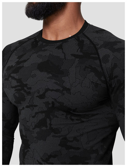 Seamless Jacquard Slim Fit Quick-Dry Long Sleeve Gym Tee
