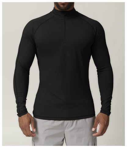 Men’s Quick-Dry Zip Long Sleeve Sports Tee for Running & Training